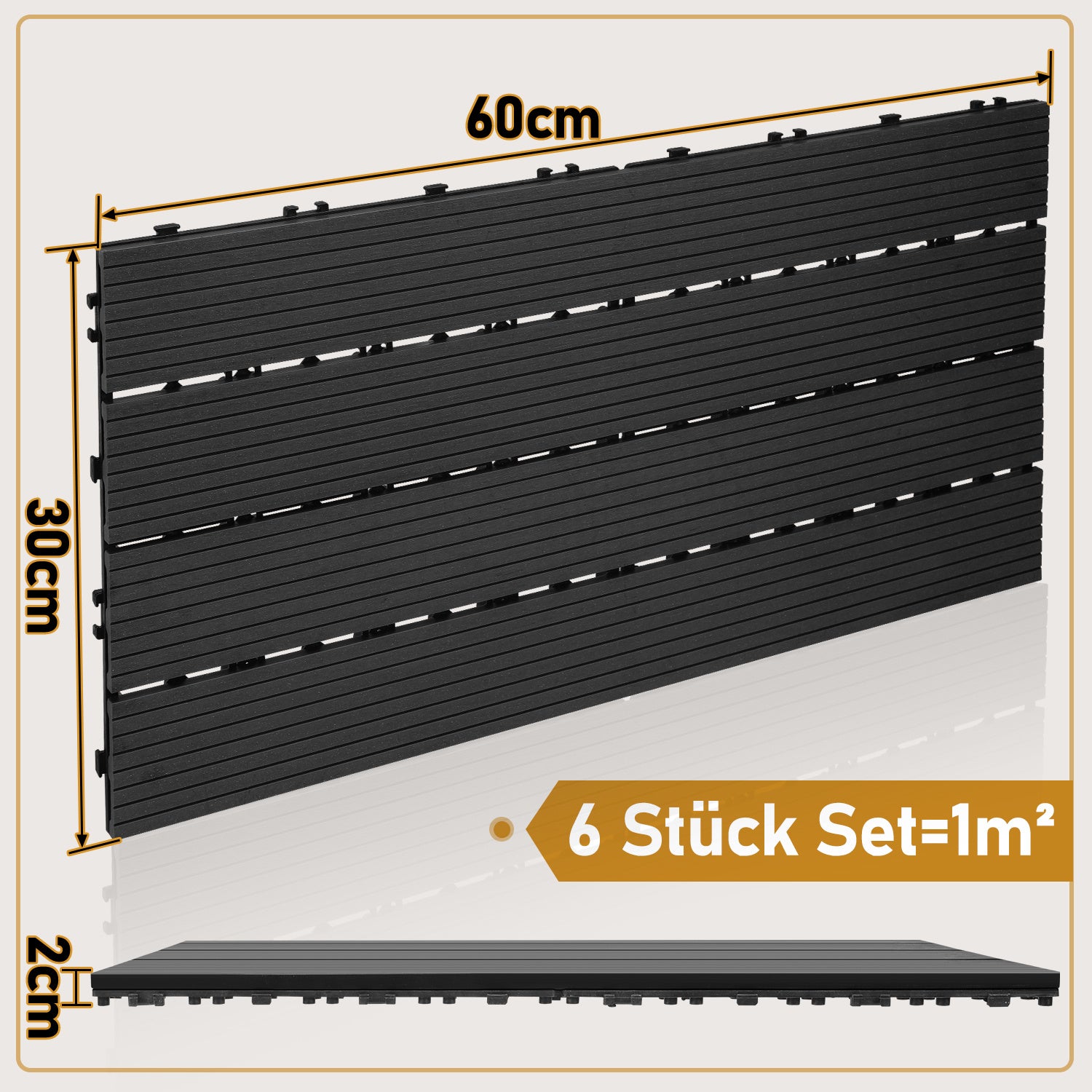Lospitch WPC Terrassenfliesen 30 x 60 cm mit Klick-System