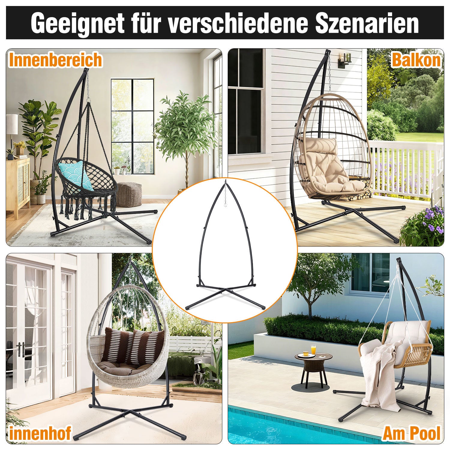 Lospitch Metall Hängesessel Gestell für Garten Terrasse
