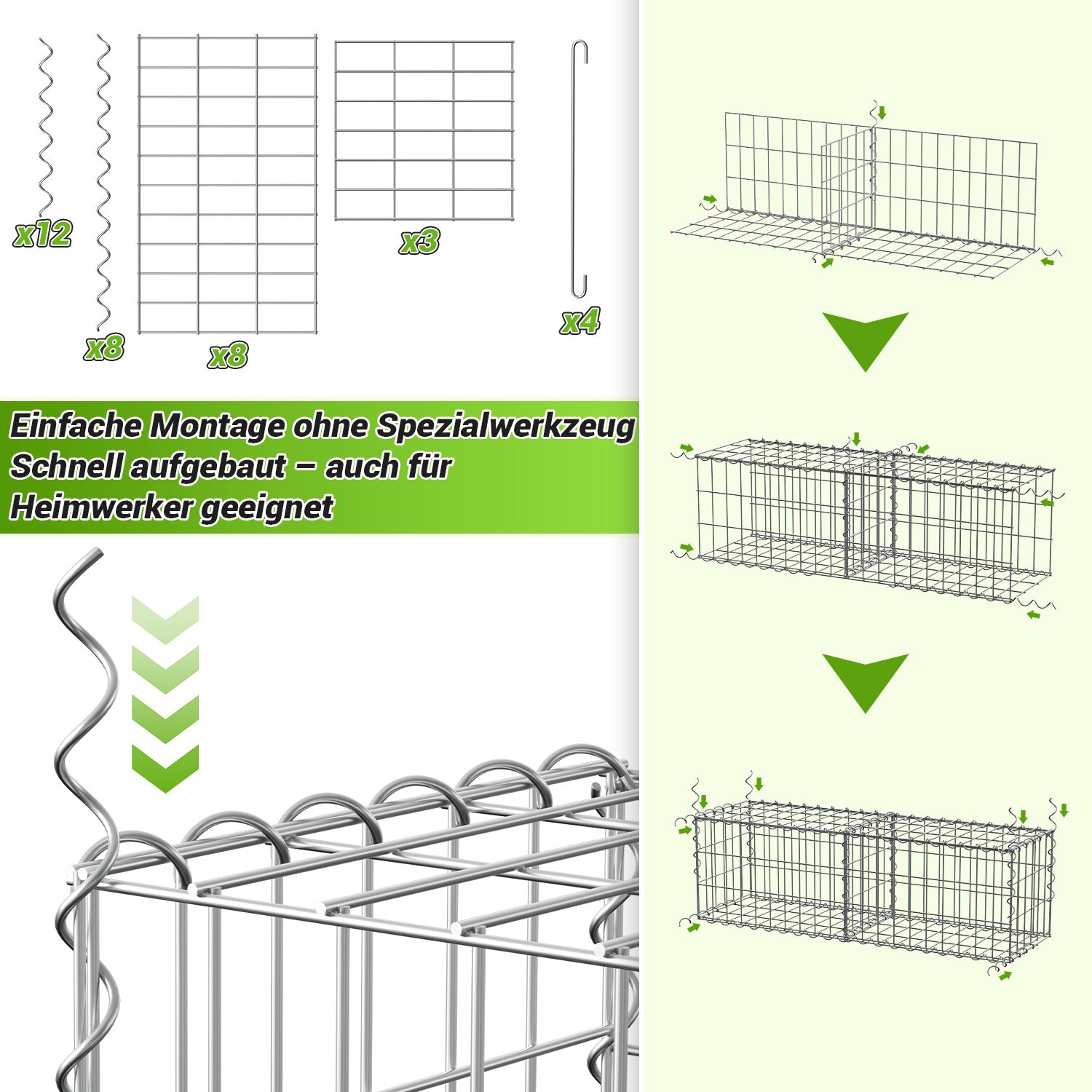 Lospitch Gabionen 100x30x30 cm verzinkt 2 Stück für Gartenmauer