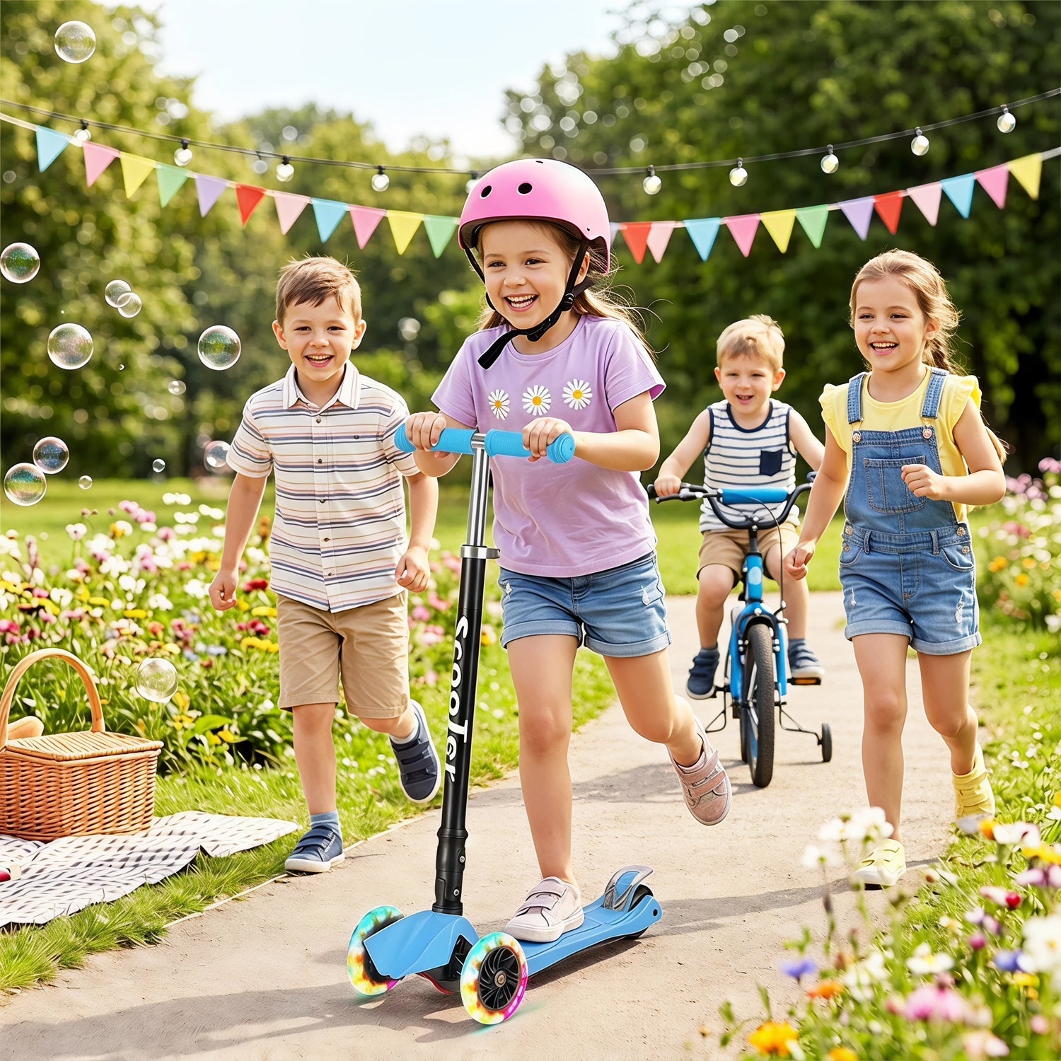Lospitch Kinderroller Klappbar mit LED Rädern Höhenverstellbar 65 bis 82 cm