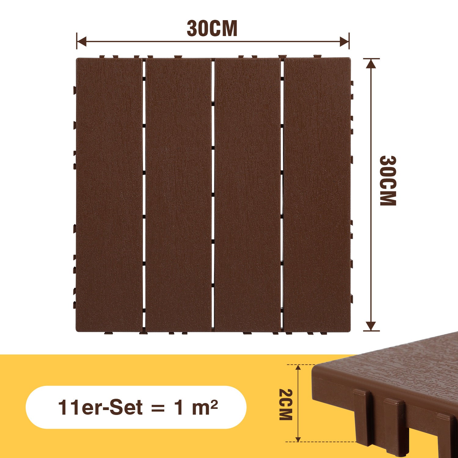 Lospitch Terrassenfliesen Kunststoff 30×30 cm mit Klicksystem