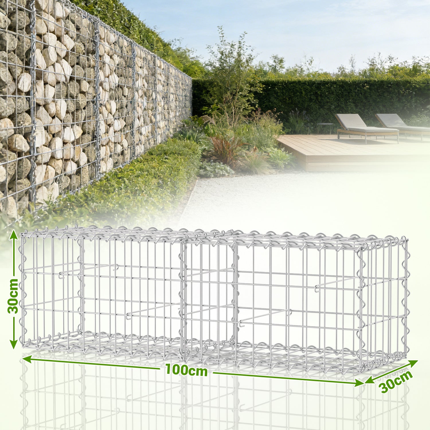 Lospitch Gabionen 100x30x30 cm verzinkt 2 Stück für Gartenmauer