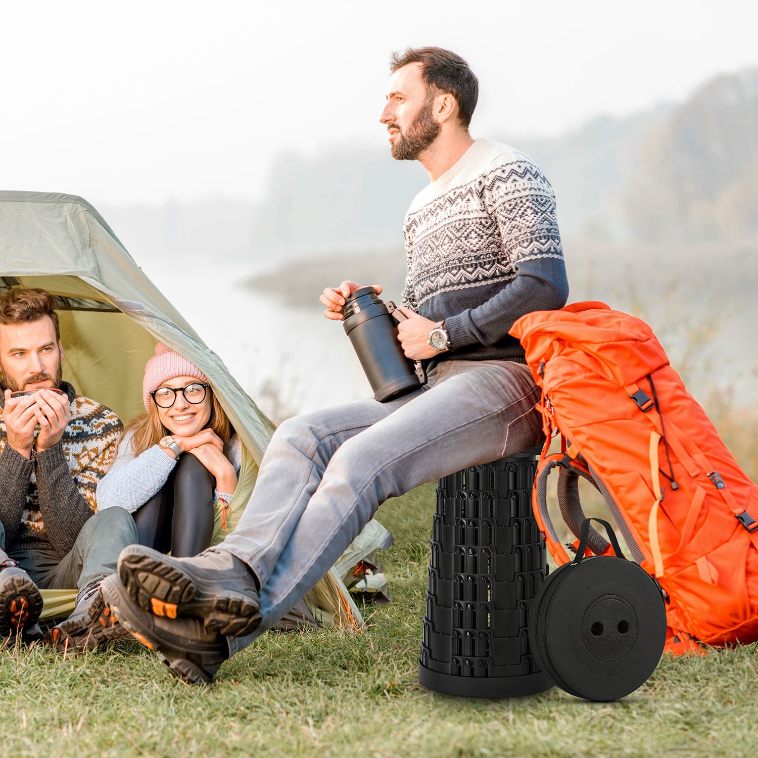 Lospitch Tragbarer Teleskophocker für Camping und Garden