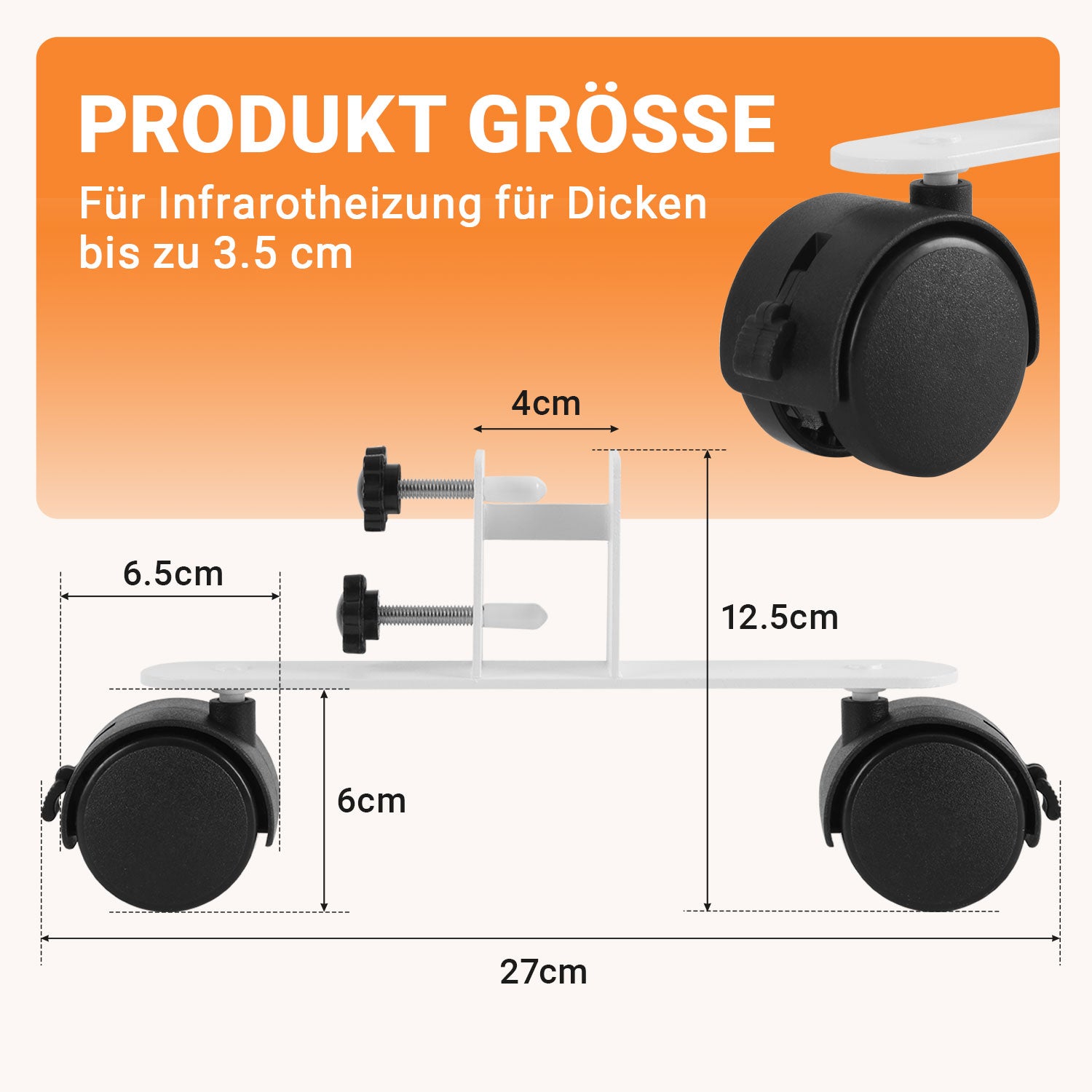 Lospitch Standfüße 2er Set für Infrarotheizung mit 360° Rollen und Feststellbremse