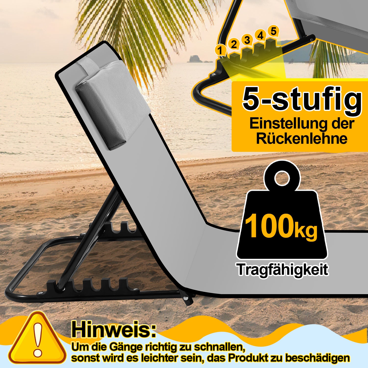 Lospitch Klappbare Strandliege mit Rückenlehne