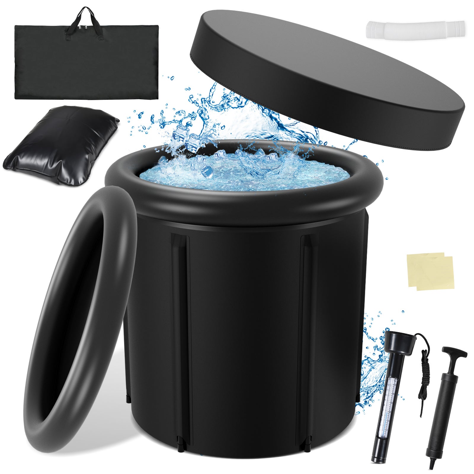 Lospitch Eisbaden Tonne mit Abdeckung für Garten und Terrasse