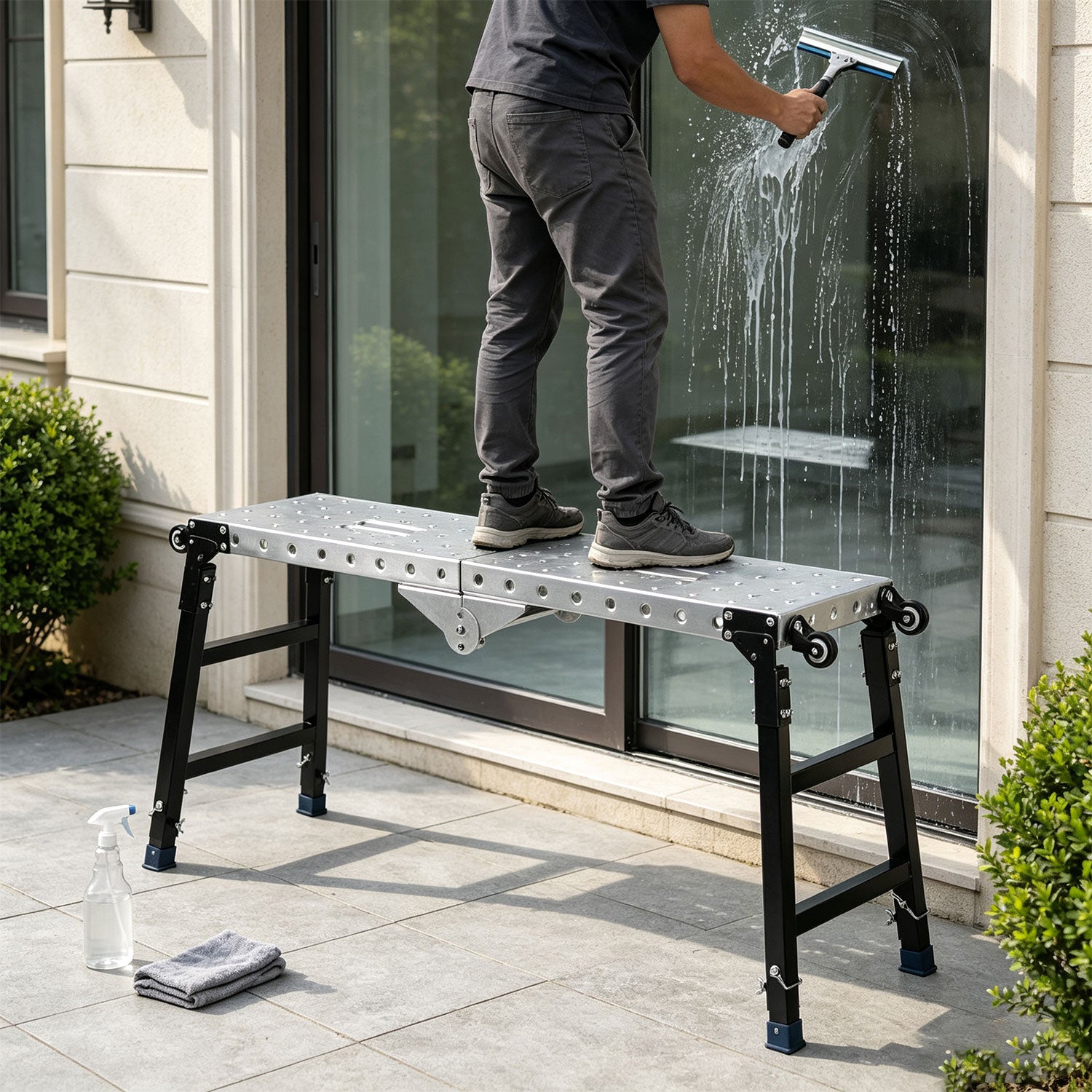 Lospitch Arbeitsplattform aus verzinktem Stahl 120 × 36 cm Höhenverstellbar 60–90 cm bis 500 kg