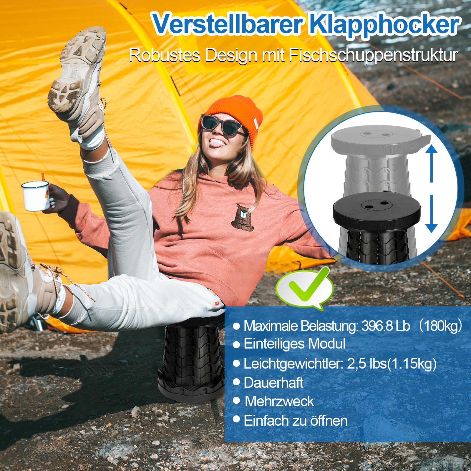 Lospitch Tragbarer Teleskophocker für Camping und Garden