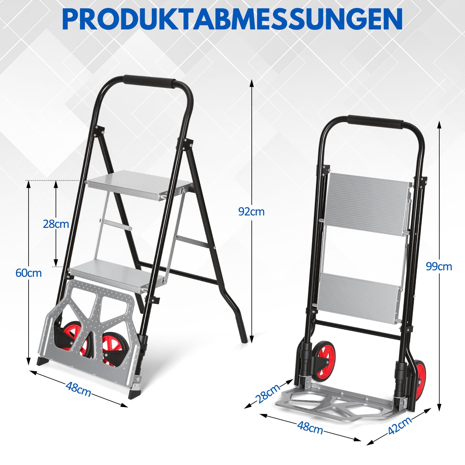 Lospitch Klappbare Sackkarre mit Leiter 3 Stufen aus Stahl 80 kg 150 kg