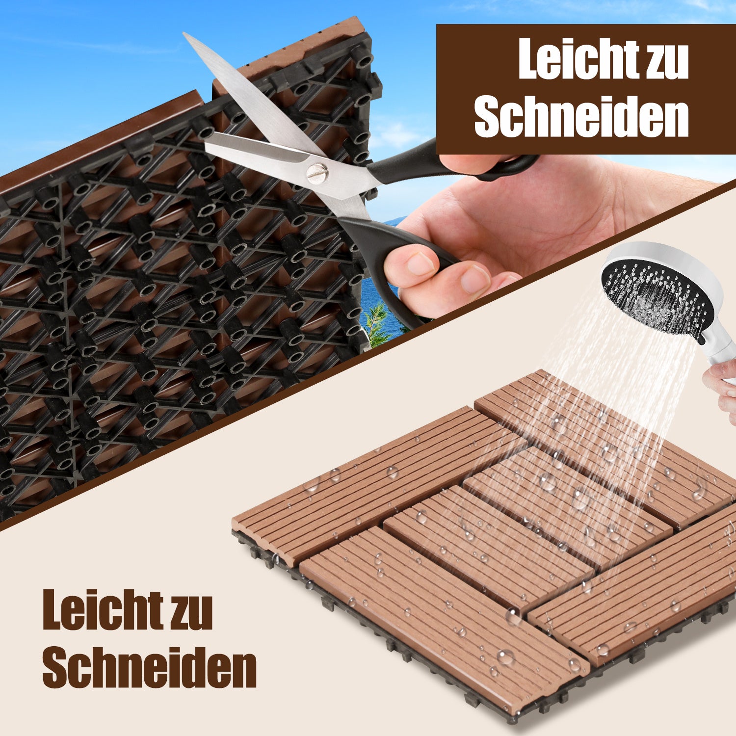 Lospitch WPC Terrassenfliesen 30 x 30 cm in Holzstruktur