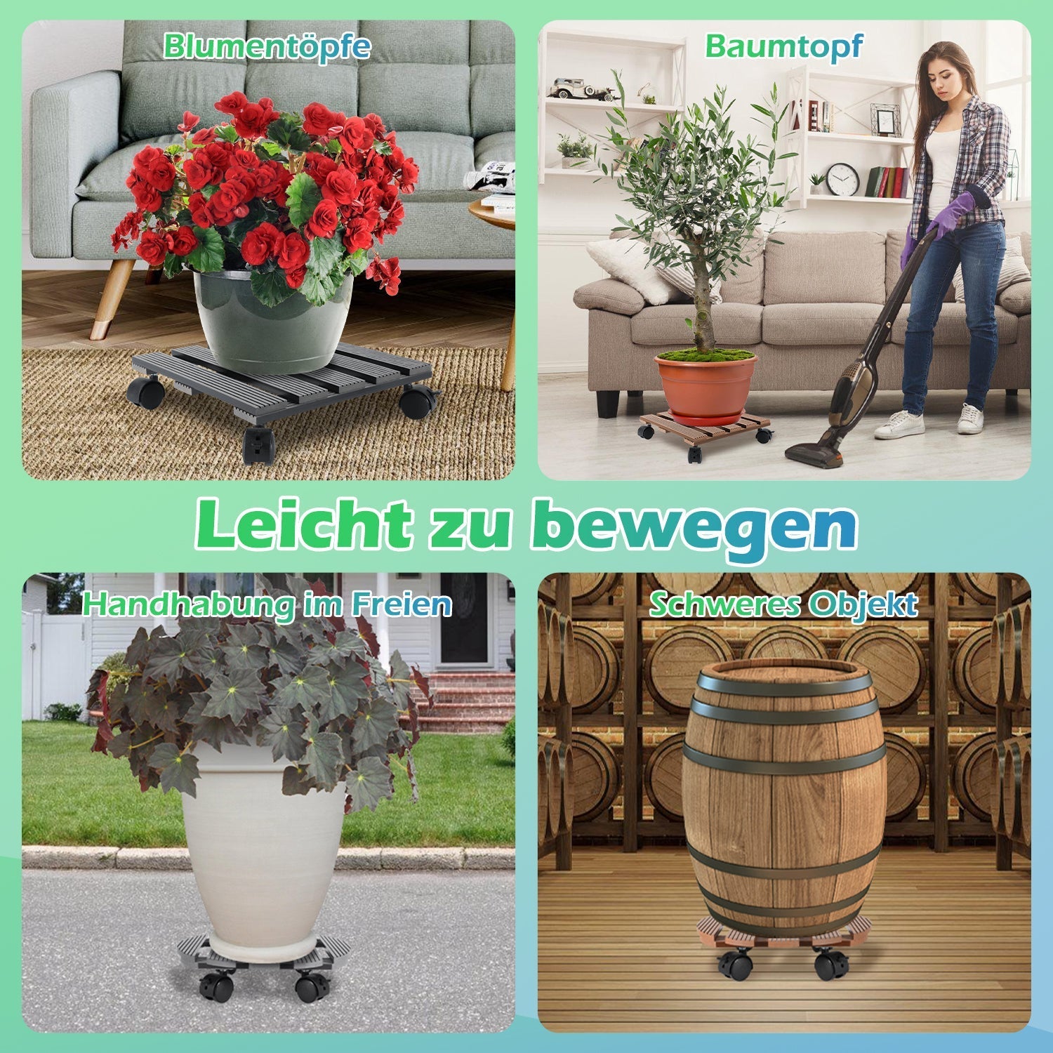 Lospitch WPC Pflanzenroller 30 x 30 cm für Blumentöpfe