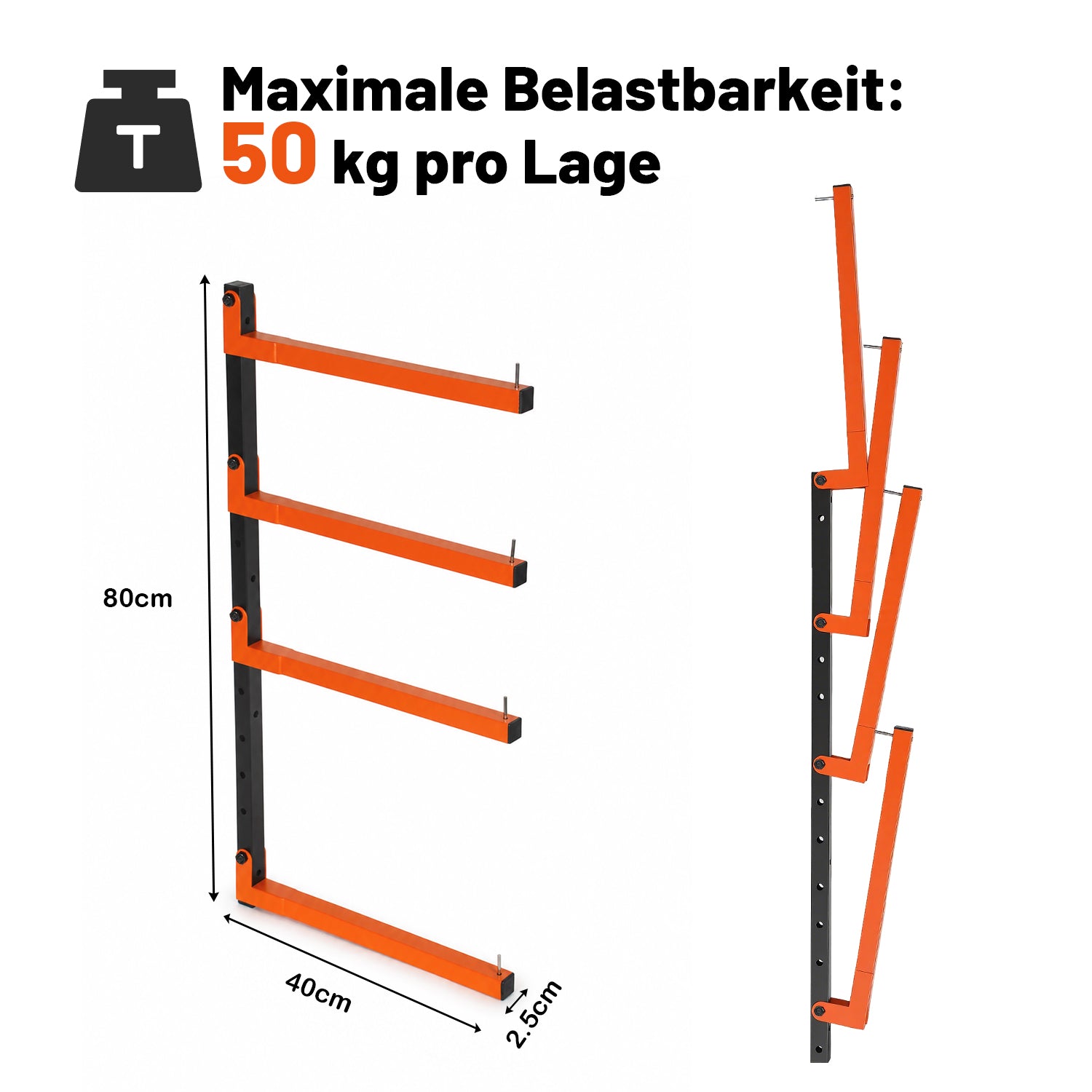 Lospitch Klappbares Holzlagerregal aus Metall Höhenverstellbar 50kg für Garage Werkstatt