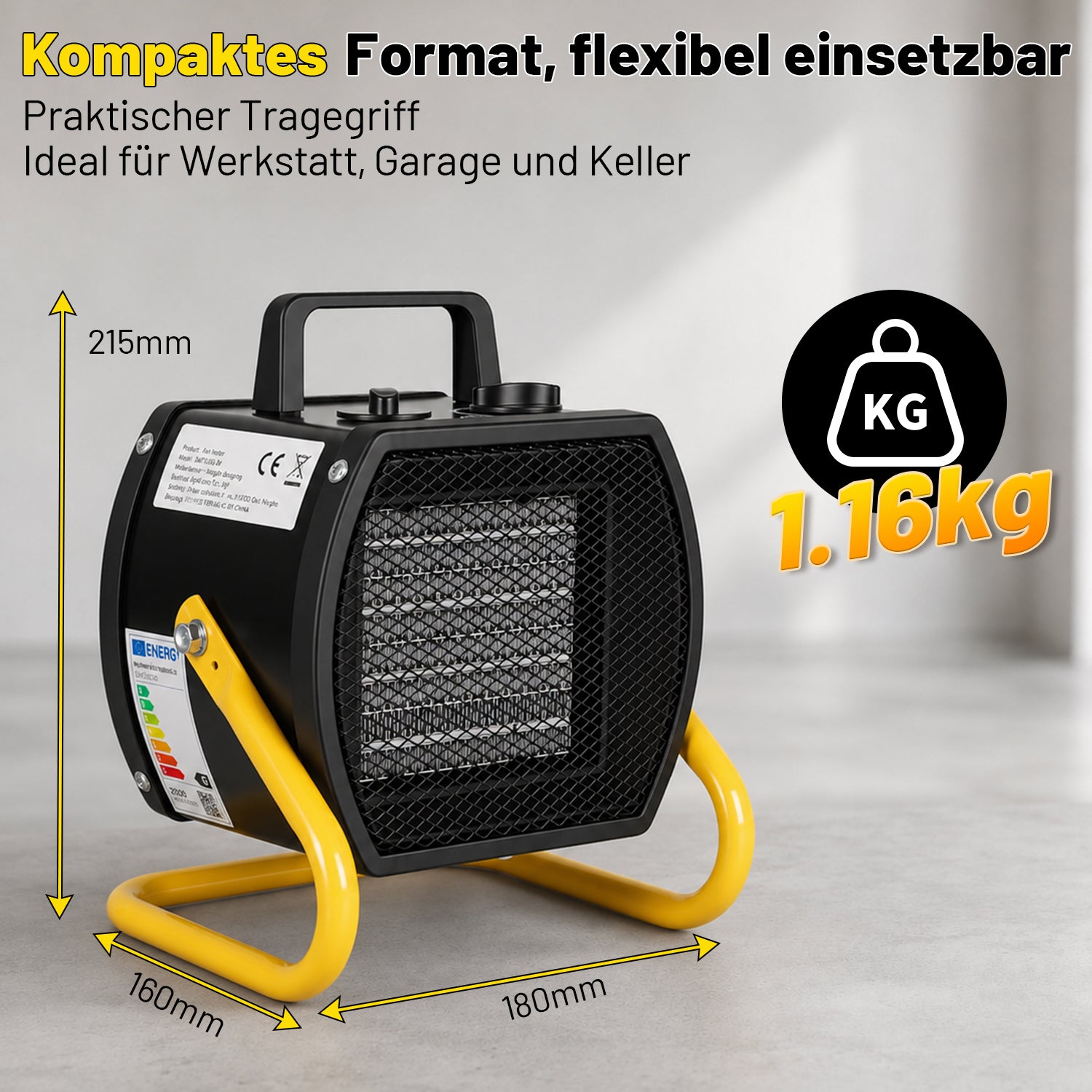 Lospitch Heizlüfter 2000/3000W PTC Bauheizer mit Thermostat