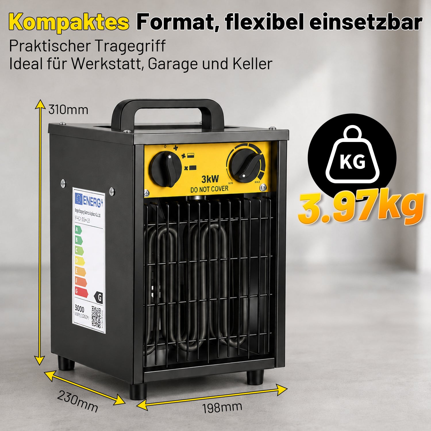 Lospitch Heizlüfter 2000/3000W mit Thermostat für Werkstatt Garage Baustelle