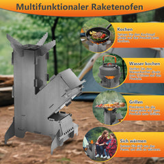 Lospitch Raketenofen Campingkocher mit Grillplatte und Ofenhaken