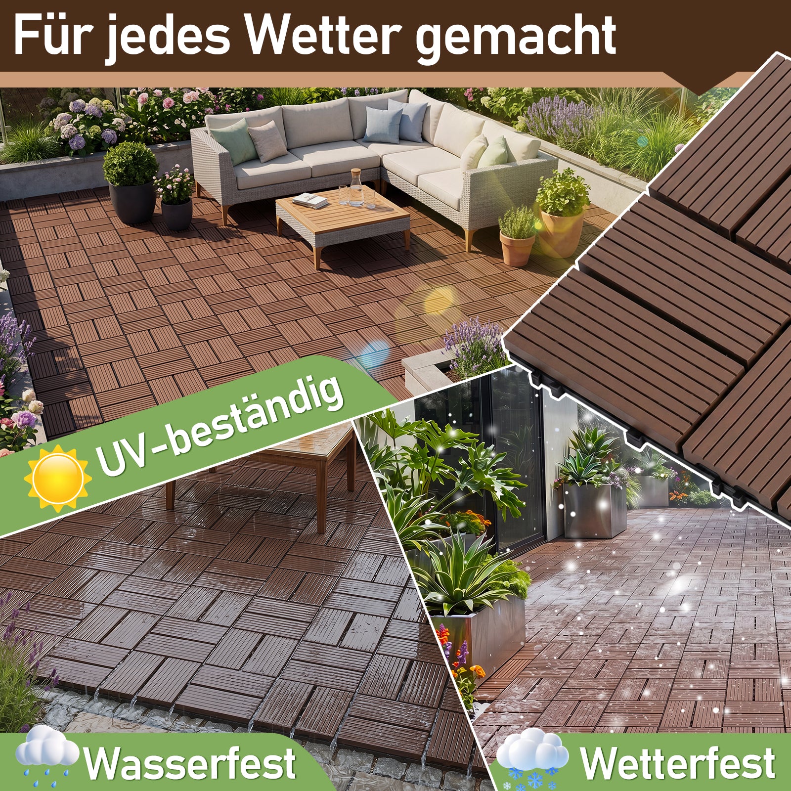 Lospitch PP Klickfliesen 30 x 30 cm für Terrasse und Pool