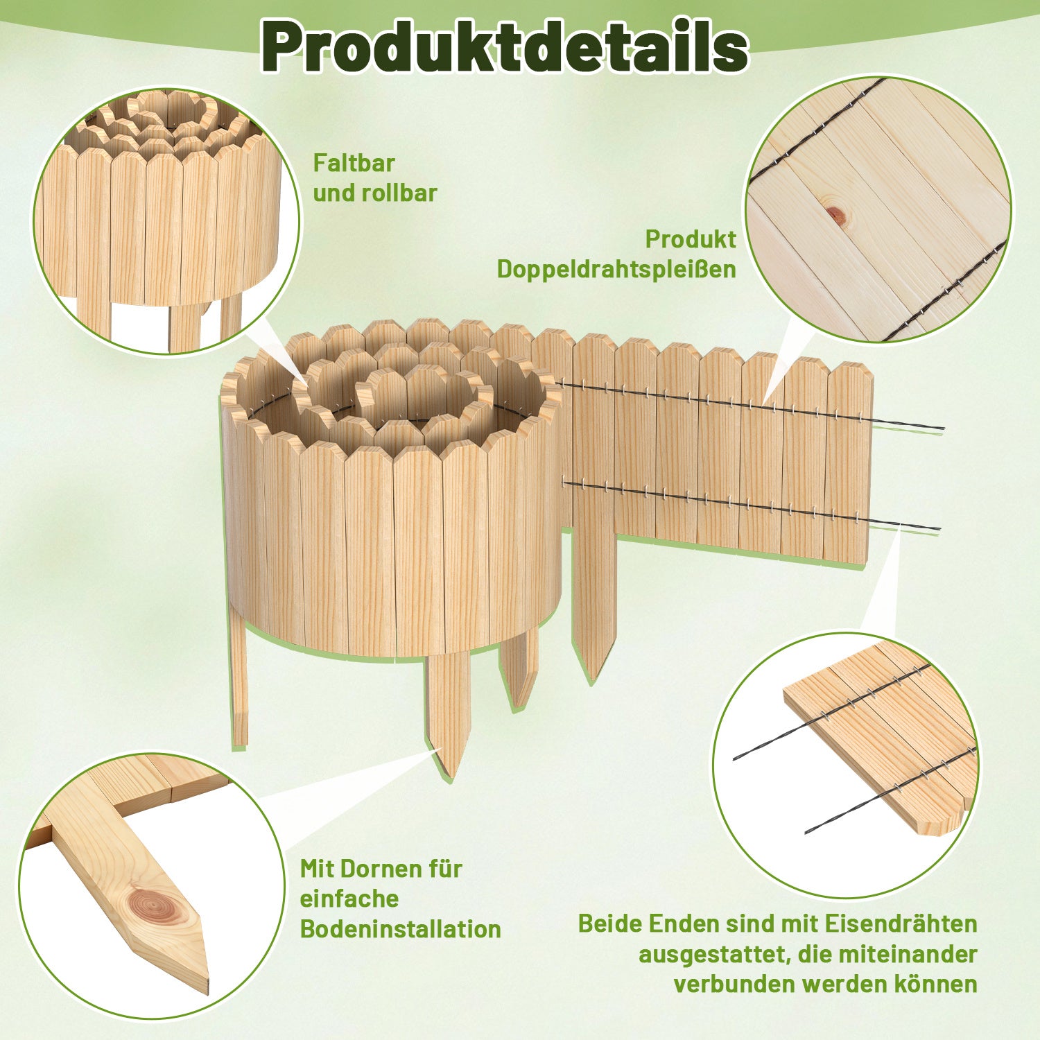 Lospitch Holz-Gartenzaun 200cm für Beete
