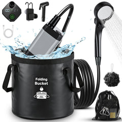 Lospitch Campingdusche mit 6000 mAh Akku und 20 L Falteimer