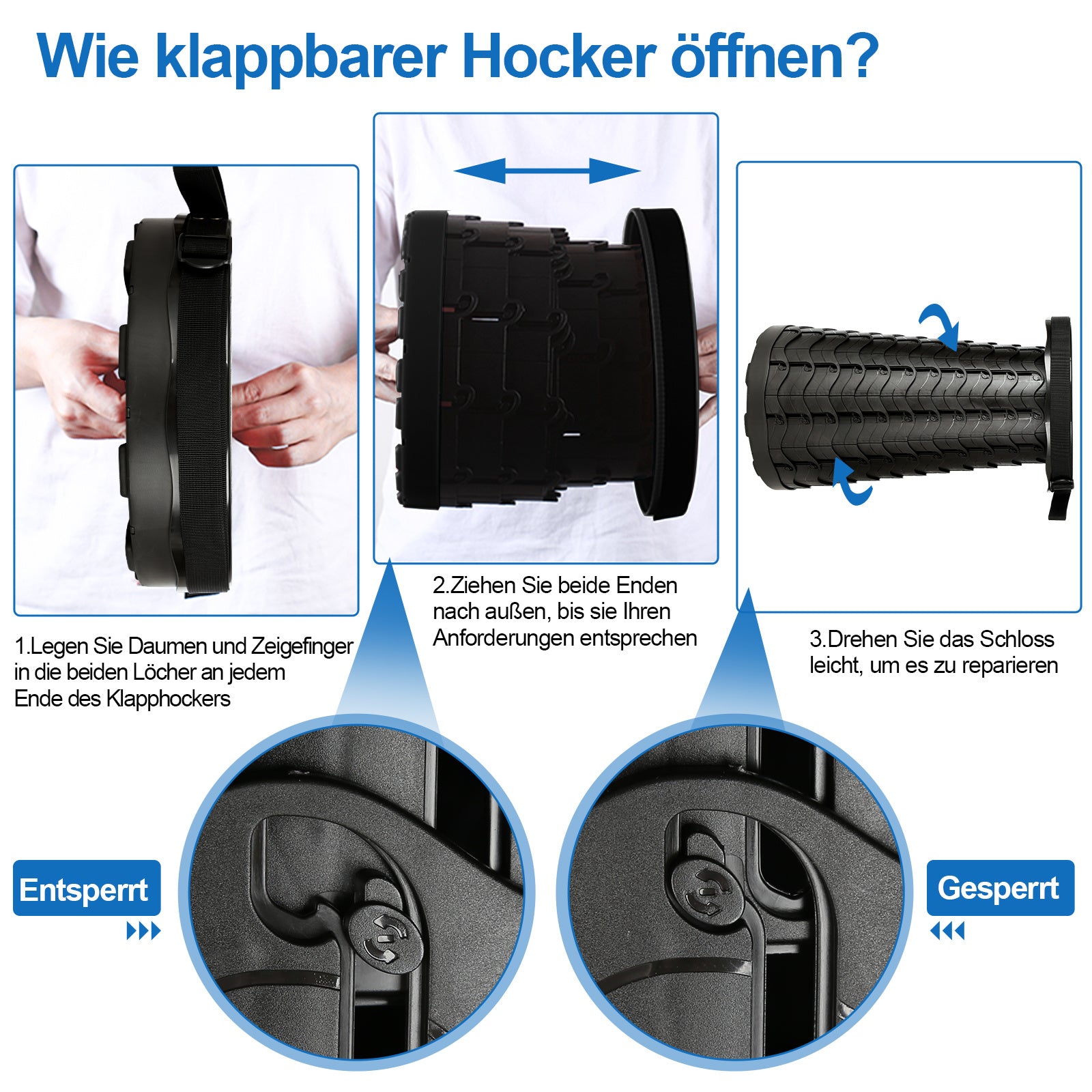 Lospitch Tragbarer Teleskophocker für Camping und Garden