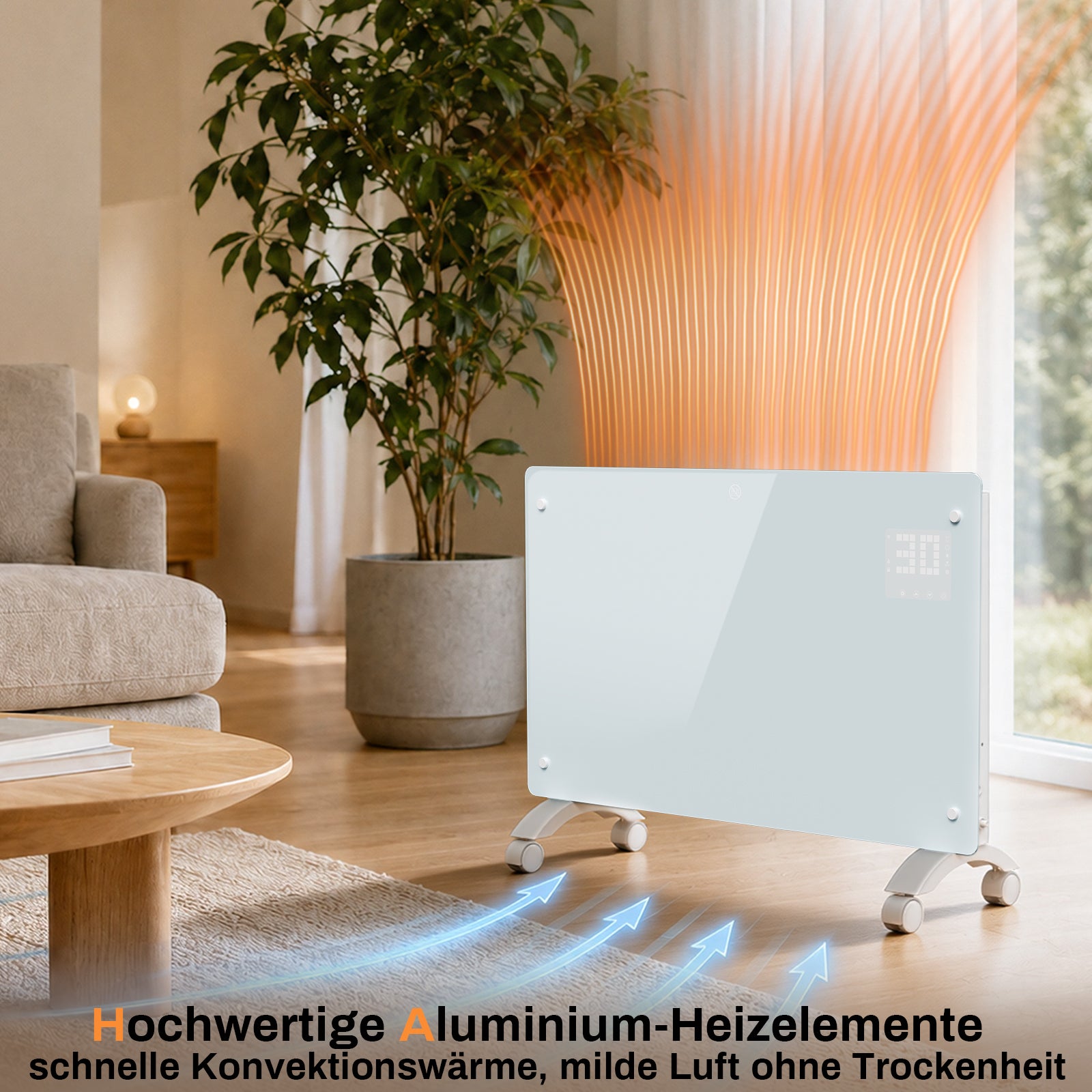 Lospitch WLAN Konvektor Heizung 2000/2500W mit Thermostat und Glasfront
