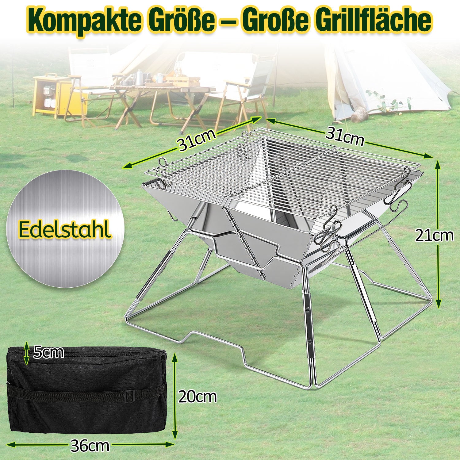 Lospitch Mini Campinggrill 31 x 31 cm klappbar