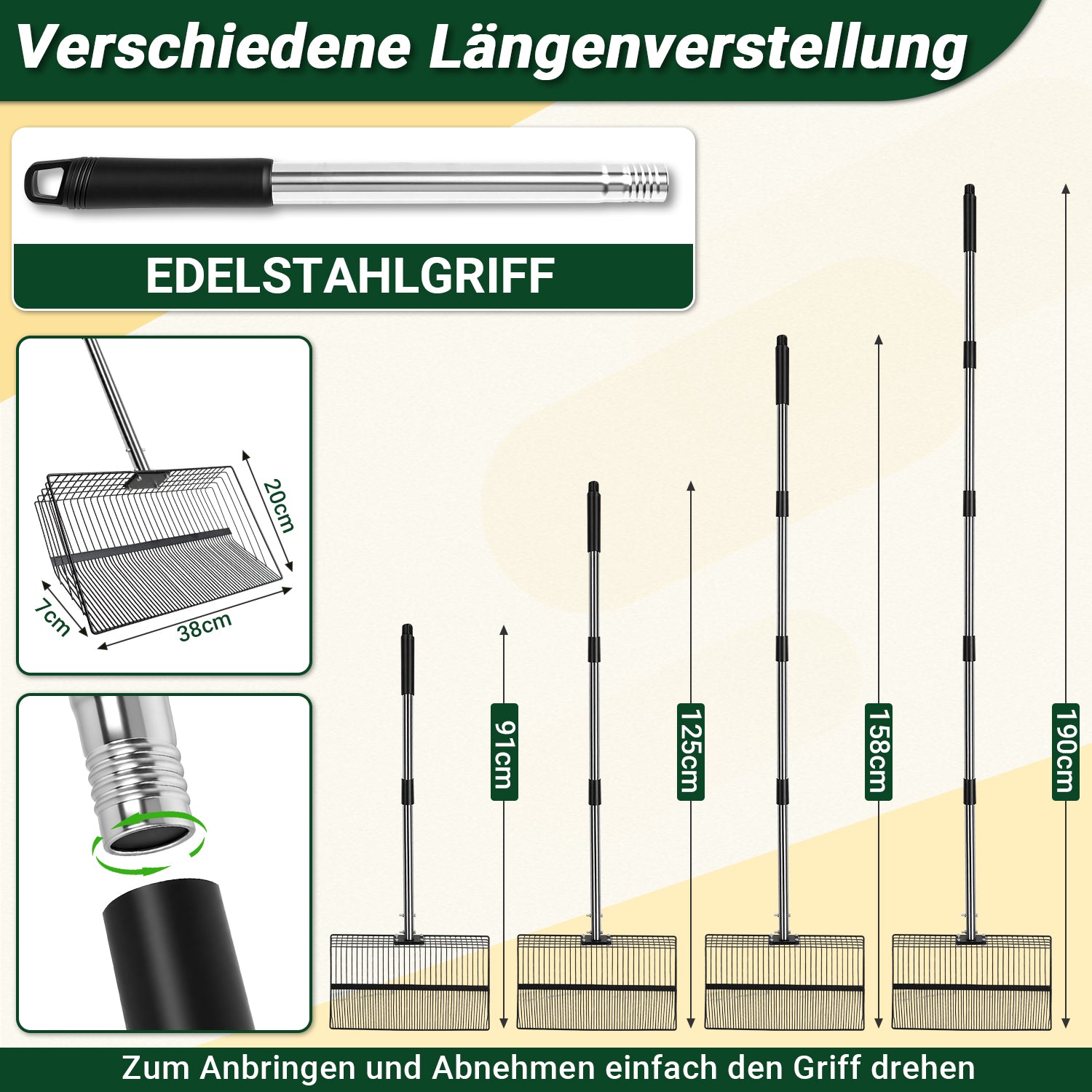 Lospitch Stallreinigung Schaufel Edelstahl 91-190 cm für Hühnerstall und Geflügel