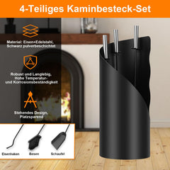 Lospitch Kaminbesteck 4-teilig mit Ständer Besen Schaufel und Schürhaken