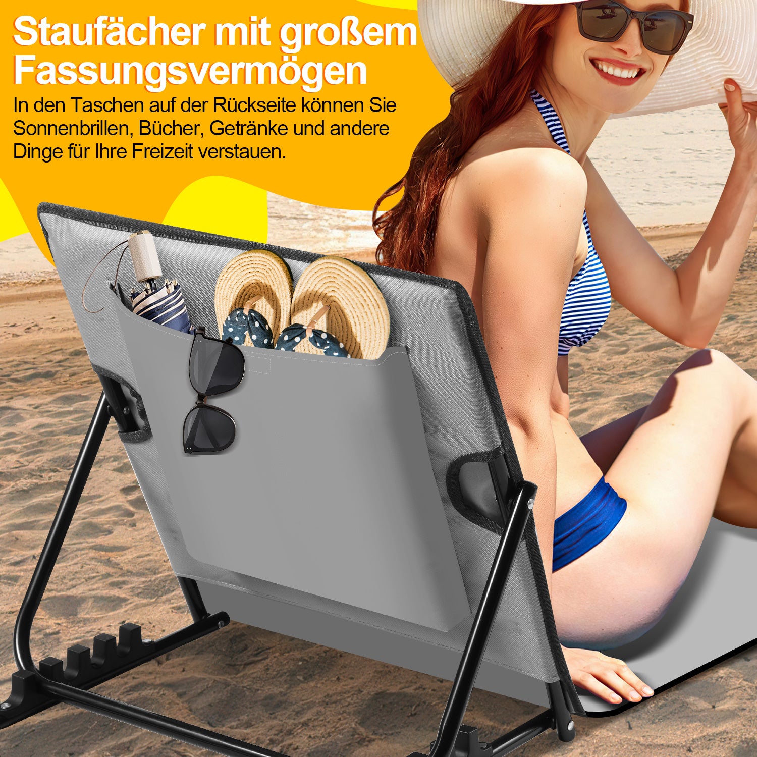 Lospitch Klappbare Strandliege mit Rückenlehne