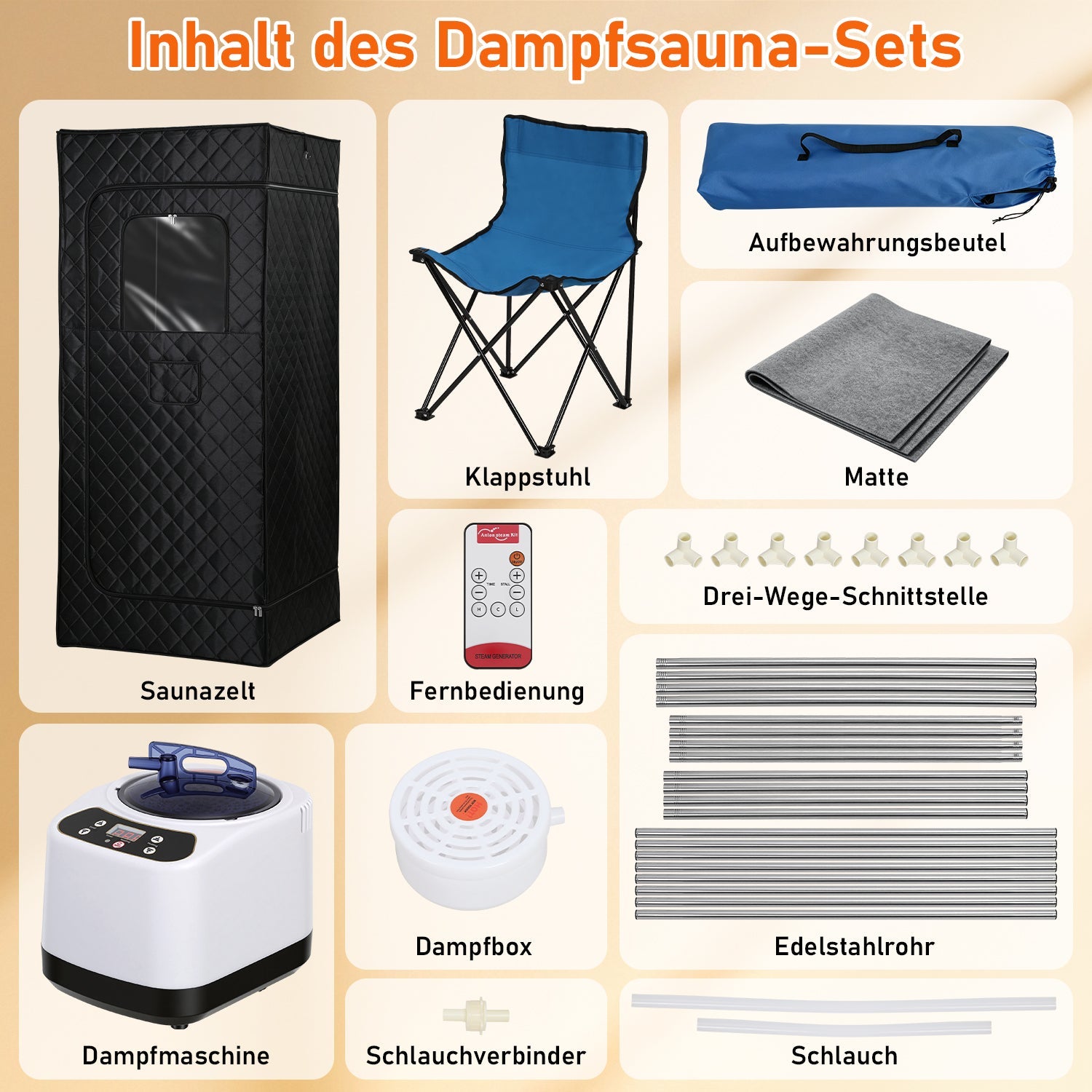 Lospitch Tragbare Dampfsauna 90 × 90 × 180 cm mit 9 Heizstufen und Fernbedienung
