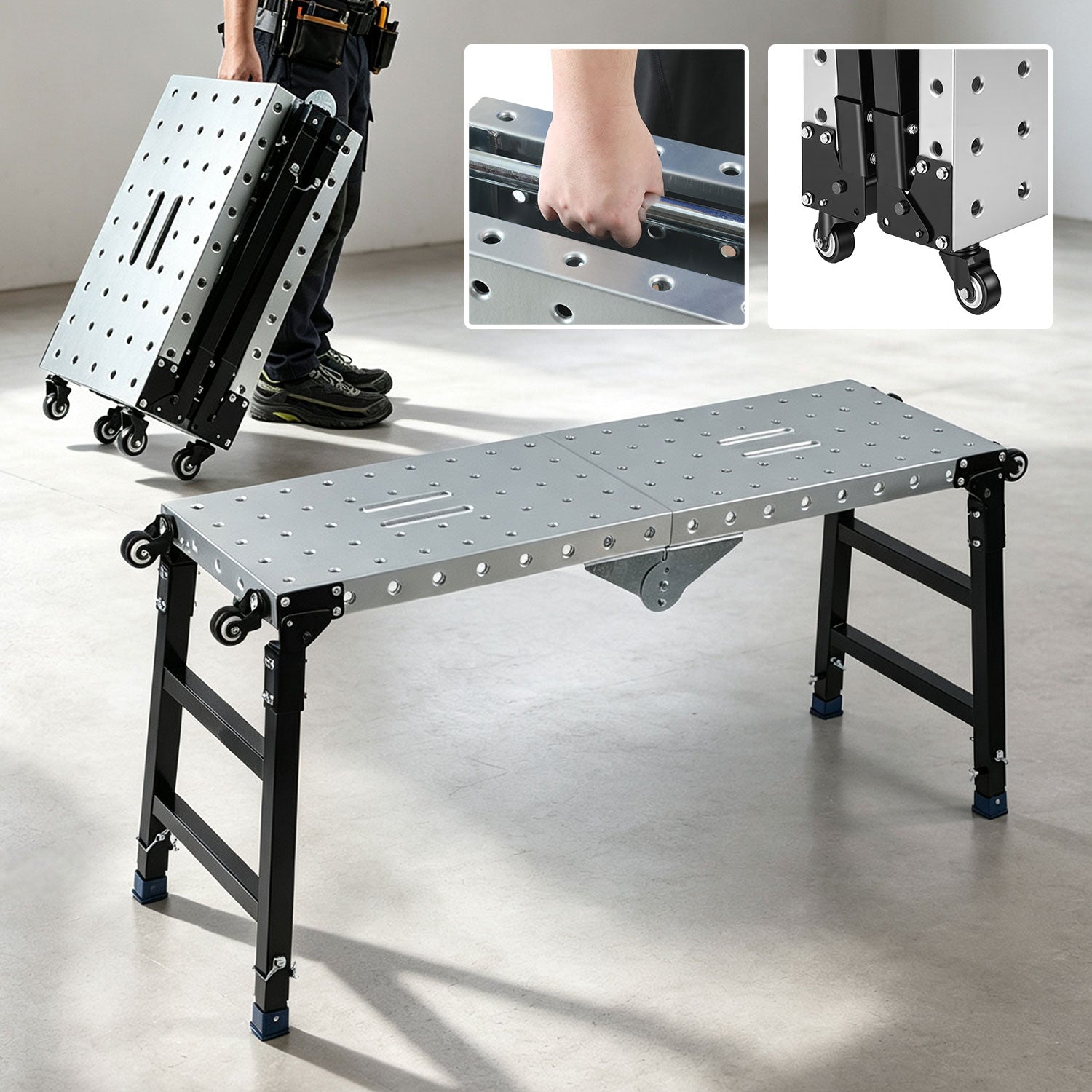Lospitch Arbeitsplattform aus verzinktem Stahl 120 × 36 cm Höhenverstellbar 60–90 cm bis 500 kg