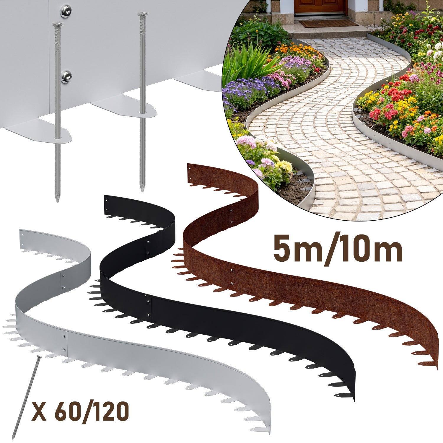 Lospitch Metall Rasenkante flexibel für Beete und Gartenwege