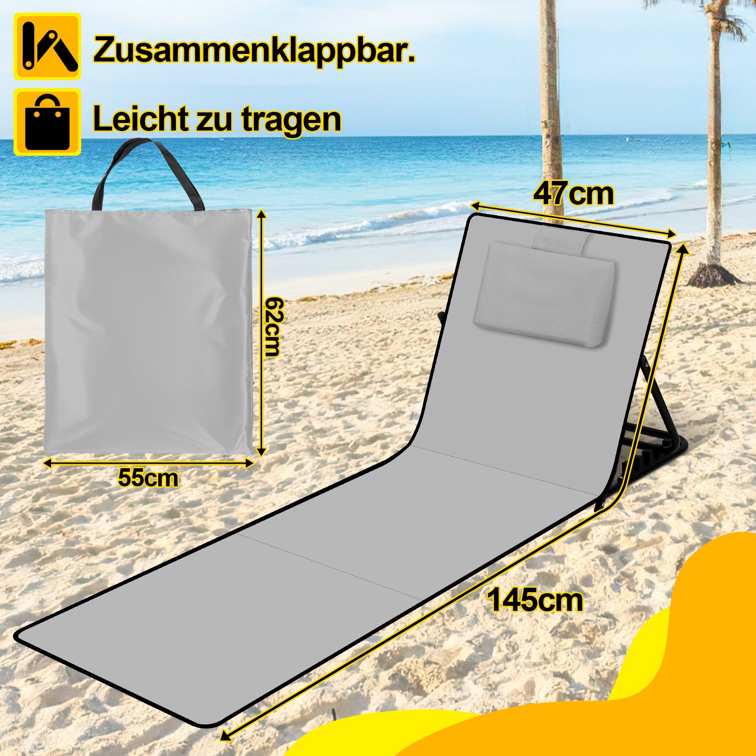 Lospitch Klappbare Strandliege mit Rückenlehne