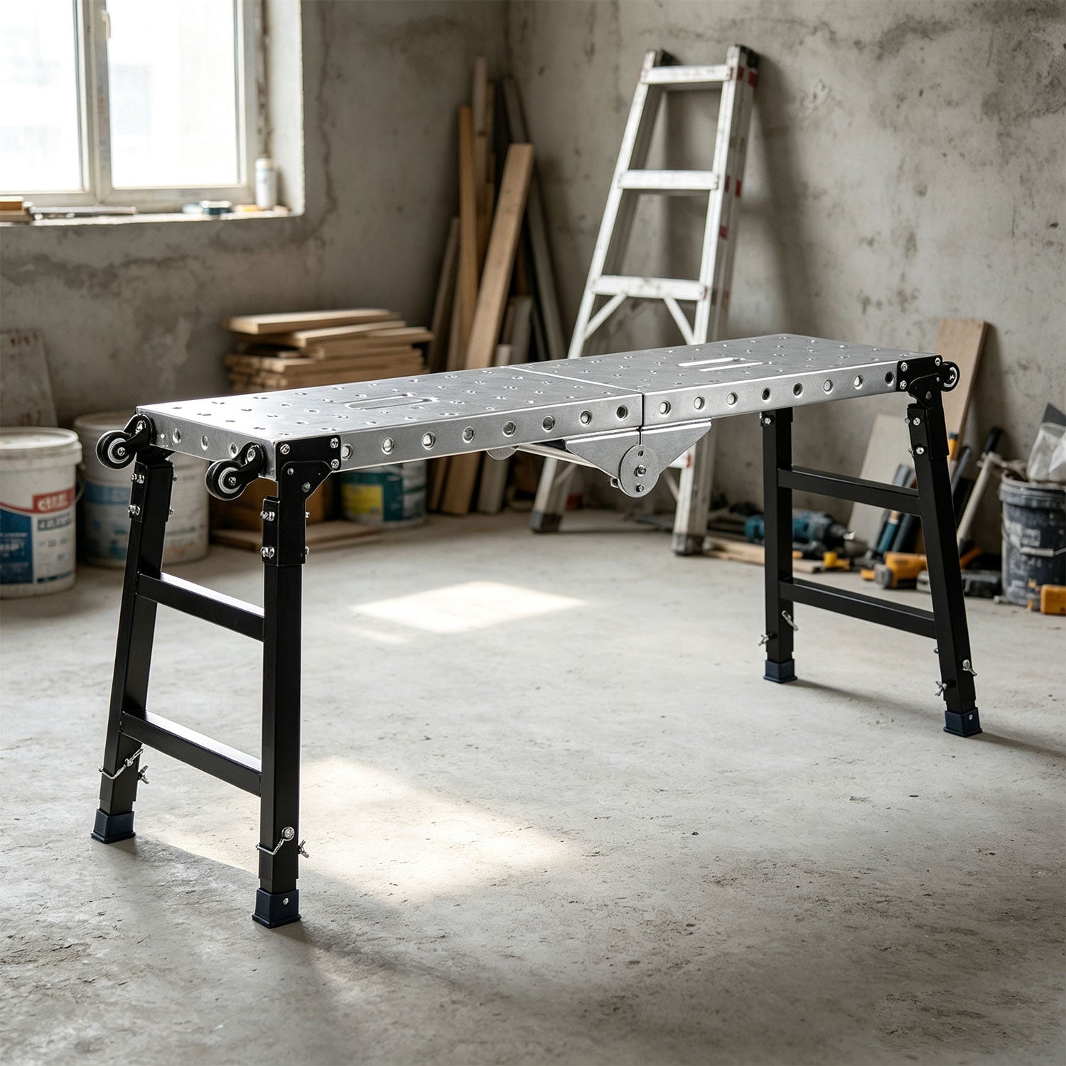 Lospitch Arbeitsplattform aus verzinktem Stahl 120 × 36 cm Höhenverstellbar 60–90 cm bis 500 kg
