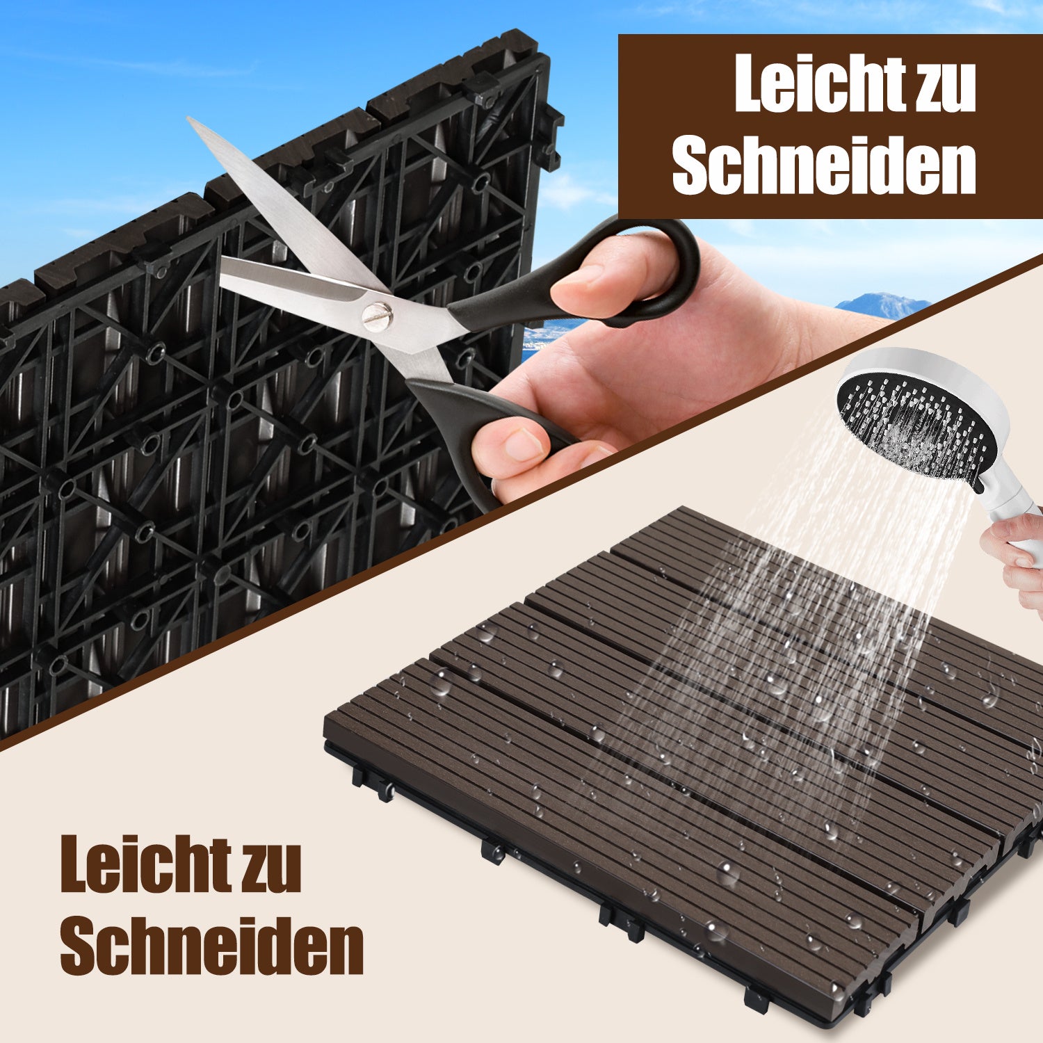 Lospitch WPC Terrassenfliesen 30 x 30 cm für Balkon und Terrasse