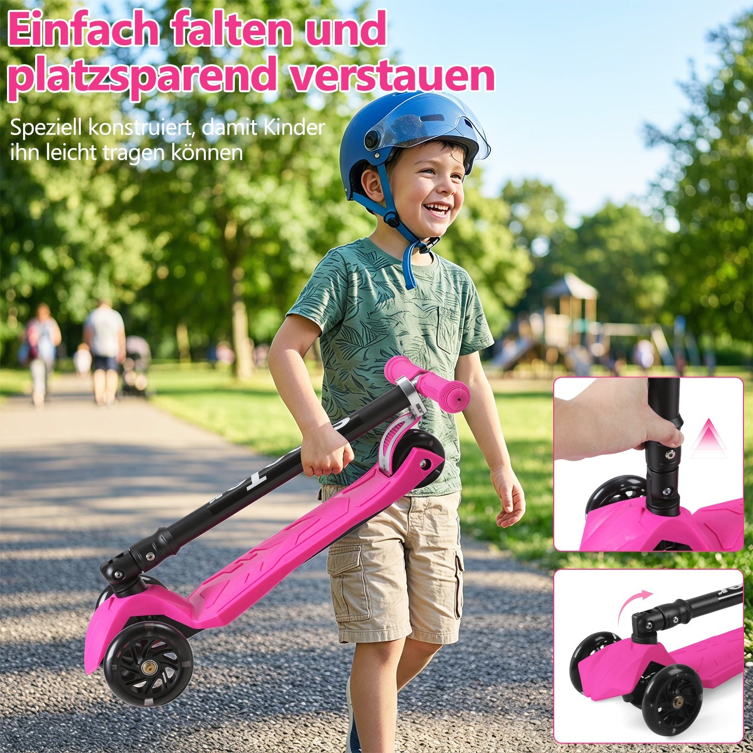 Lospitch Kinderroller Klappbar mit LED Rädern Höhenverstellbar 65 bis 82 cm