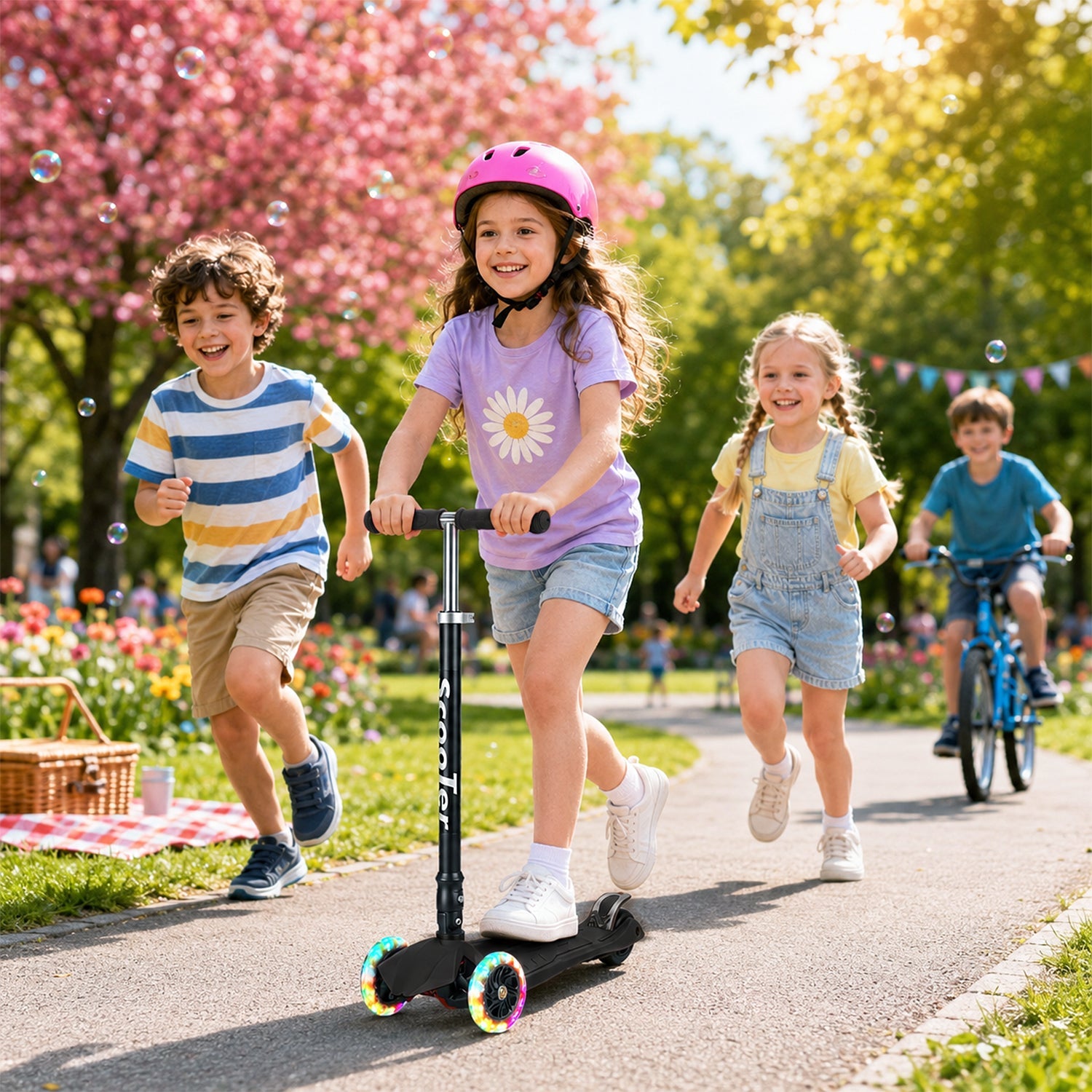Lospitch Kinderroller Klappbar mit LED Rädern Höhenverstellbar 65 bis 82 cm