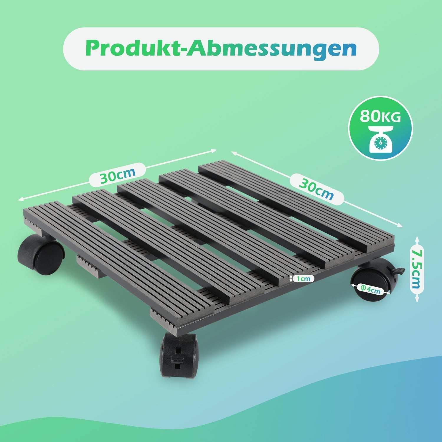 Lospitch WPC Pflanzenroller 30 x 30 cm für Blumentöpfe