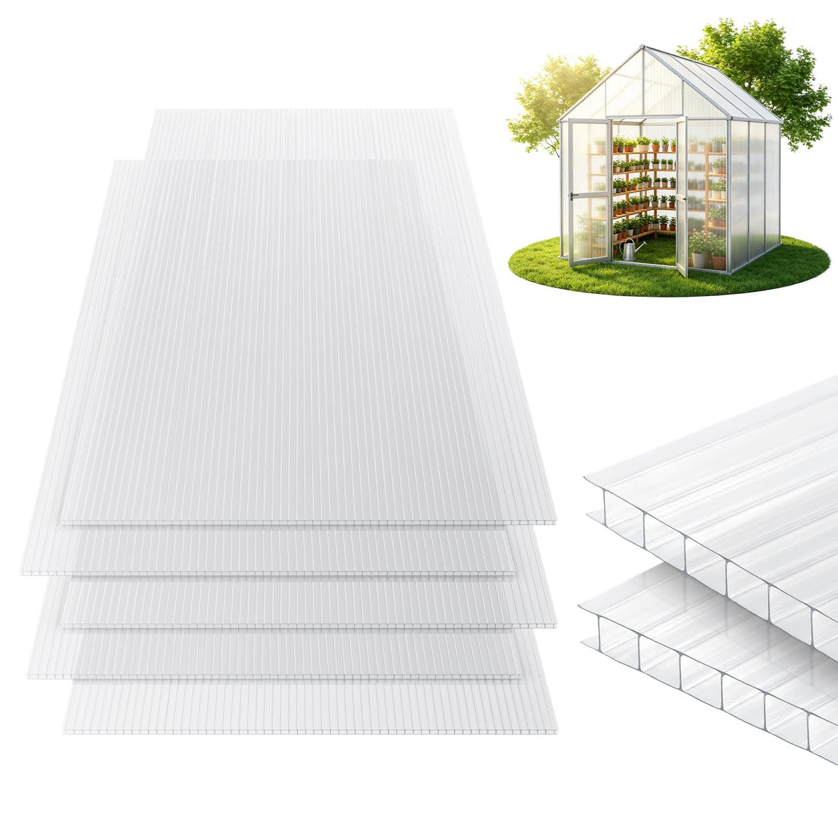 Lospitch Polycarbonat Hohlkammerplatten 60.5 x 121 cm 5 Stück für Gewächshaus und Gartenbau
