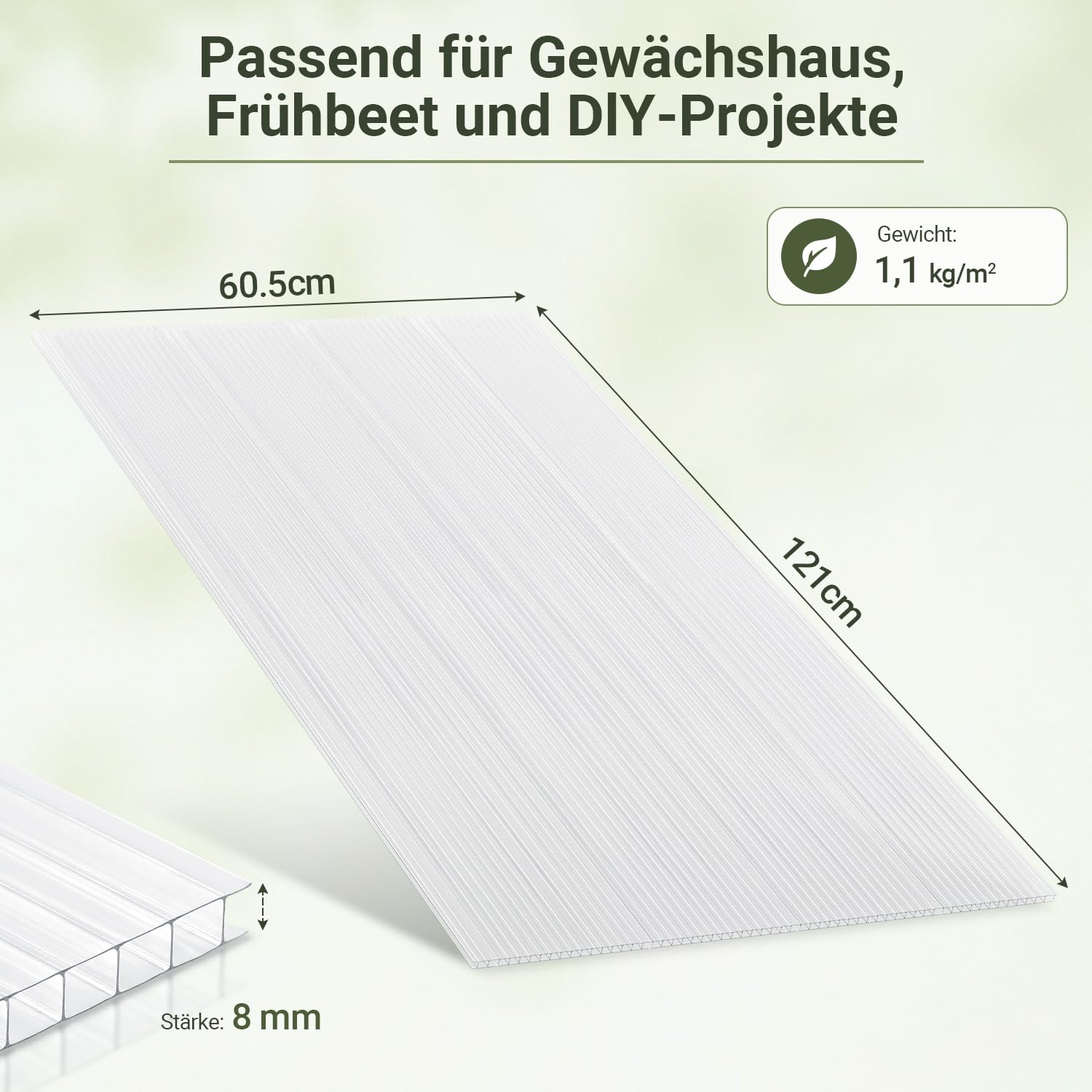 Lospitch Polycarbonat Hohlkammerplatten 60.5 x 121 cm 5 Stück für Gewächshaus und Gartenbau