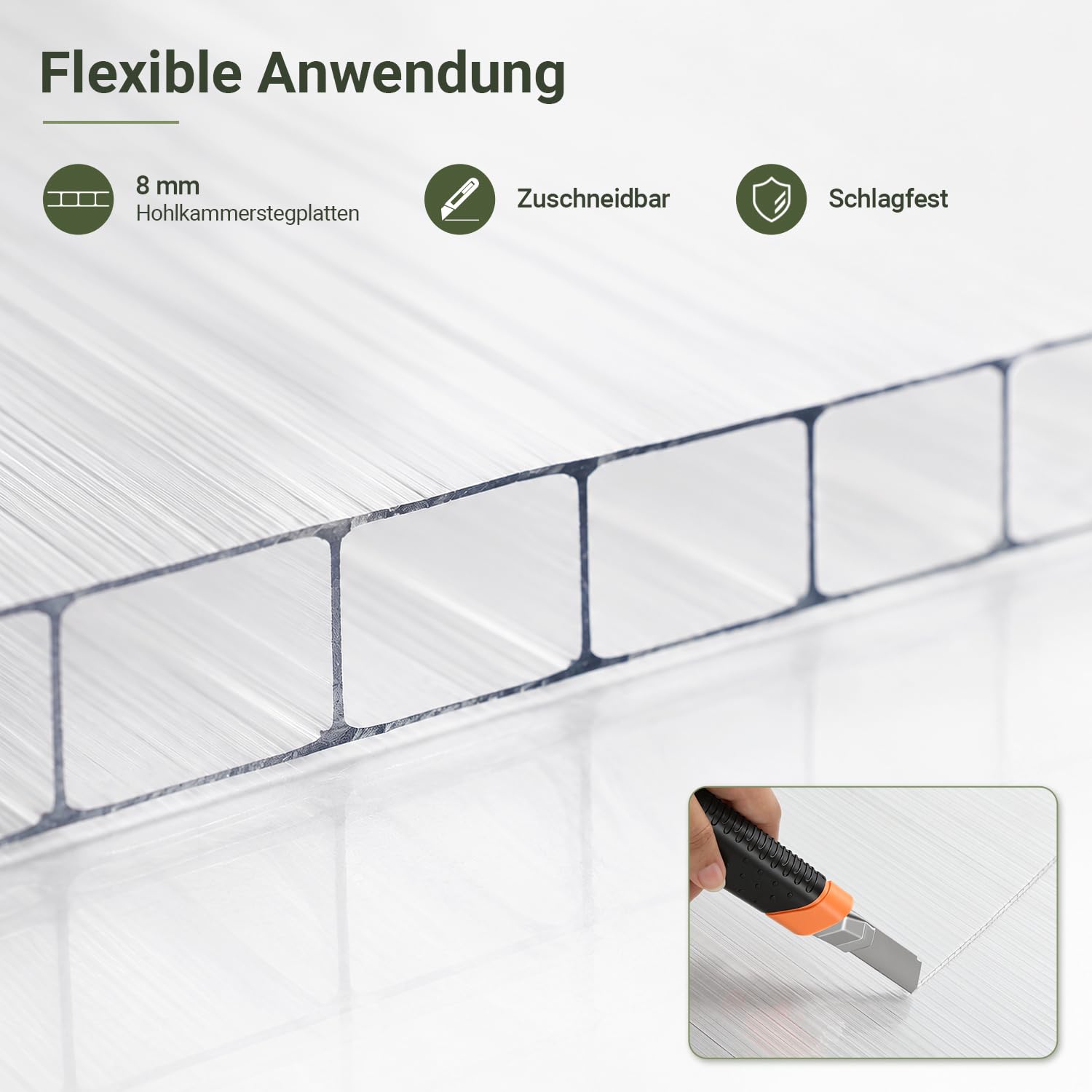 Lospitch Polycarbonat Hohlkammerplatten 60.5 x 121 cm 5 Stück für Gewächshaus und Gartenbau