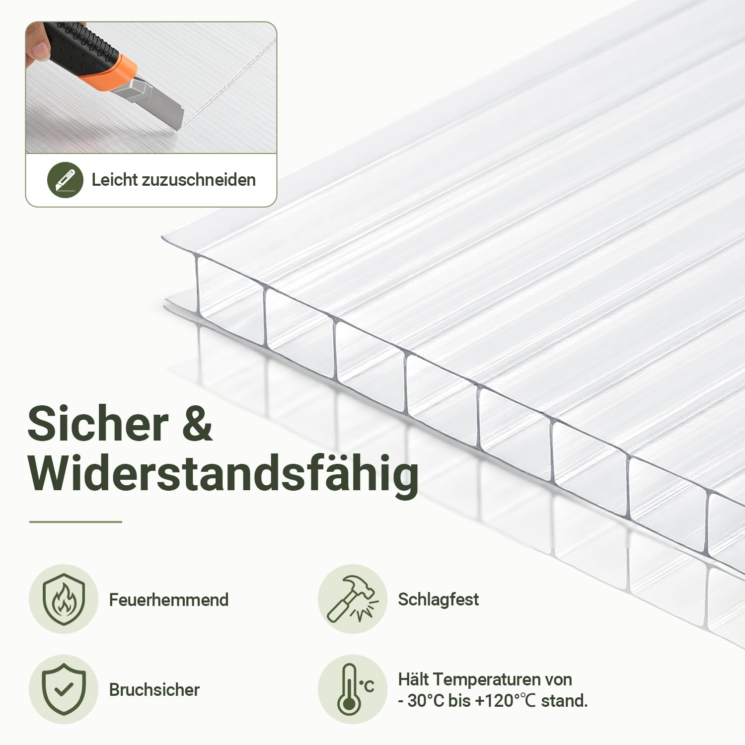 Lospitch Polycarbonat Hohlkammerplatten 60.5 x 121 cm 5 Stück für Gewächshaus und Gartenbau