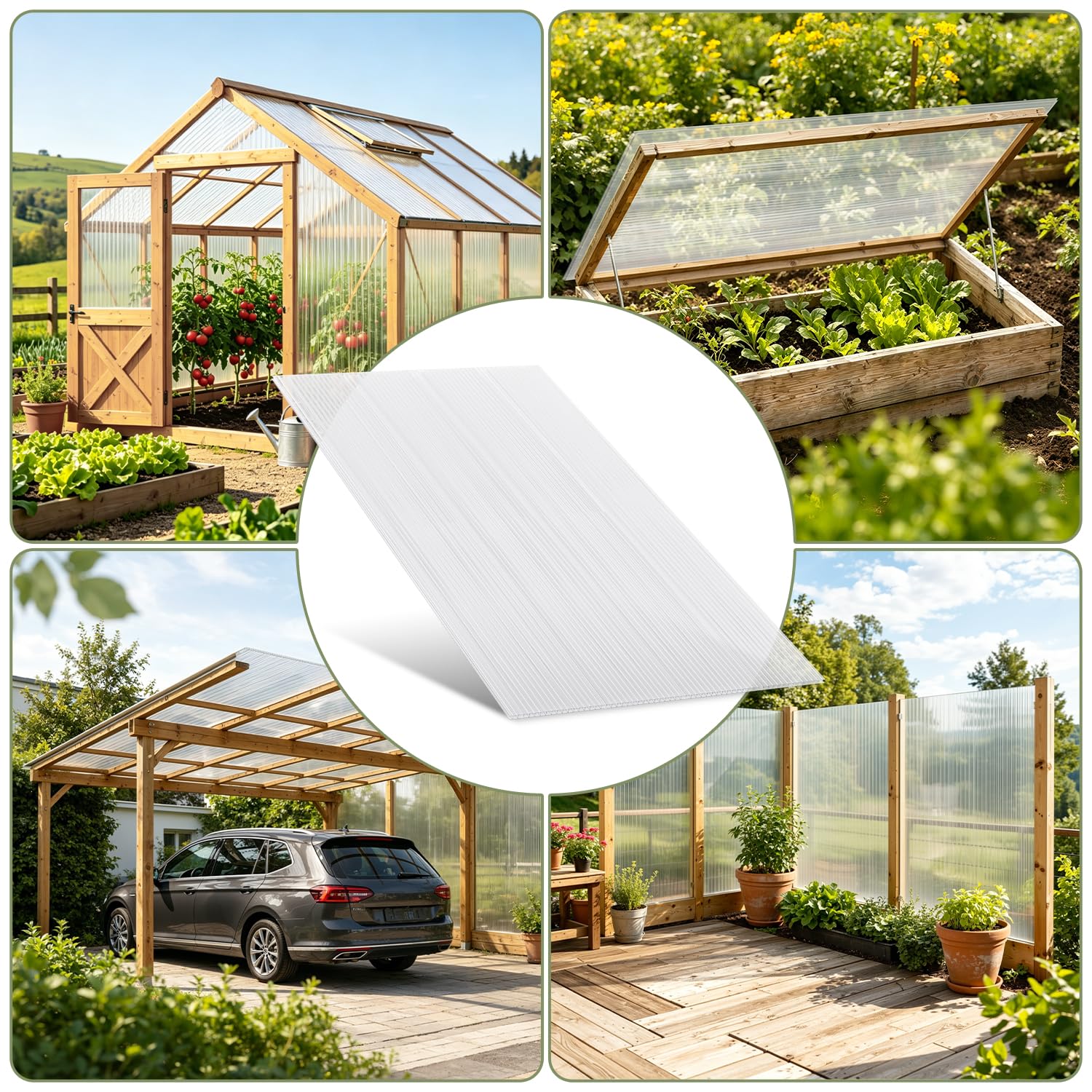 Lospitch Polycarbonat Hohlkammerplatten 60.5 x 121 cm 5 Stück für Gewächshaus und Gartenbau